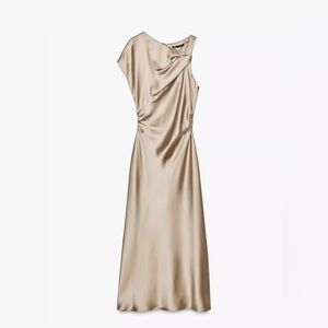 SATIN DRAPED MIDI DRESS